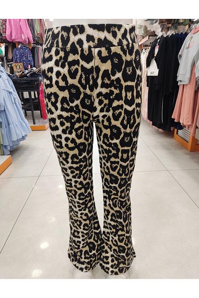 Yonca Çocuk Civelek 0113 Children's Flared Leg Ribbed Leopard Leggings Girls' Pants Leggings