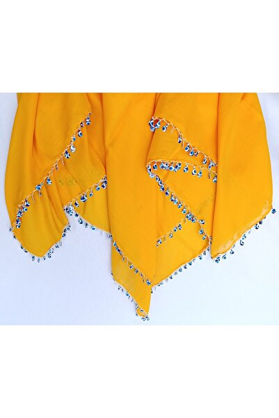 Bircan Hediyelik Nazar Pulu Tığ Oyası Sarı  Baş Örtüsü Eşarp Namaz Bezi