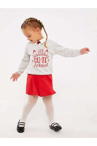 LC Waikiki Lcw Baby Gray Shirt Collar Long Sleeve Baby Girl 3 Piece Set