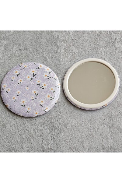 SiestaAccessories Mor Çiçekli Cep Aynası / Buton Rozet Ayna