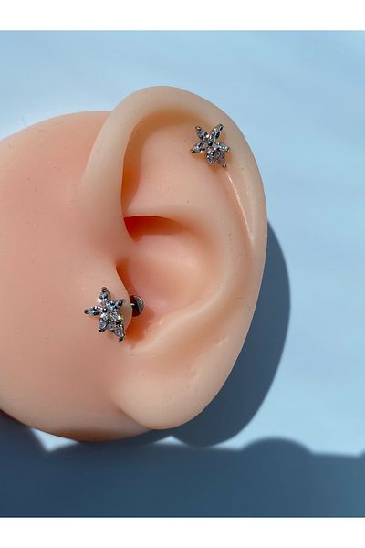 kurukafagift Tragus Helix Lobe Piercing Avec Stone Flower