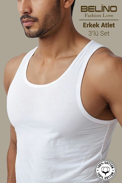 BELİNOPLUS White Color 3 Pack Ultra Soft Combed Cotton Men's Undershirt