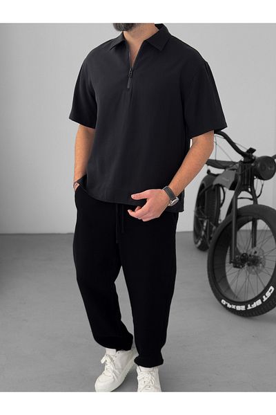 BYBASICMAN Black Basic Half Zipper T-Shirt Yp-5012
