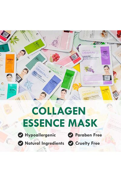 Dermal 16 Combo Collagen Face Mask - Hydrating & Soothing with Panthenol - Hypoallergenic for All Skin