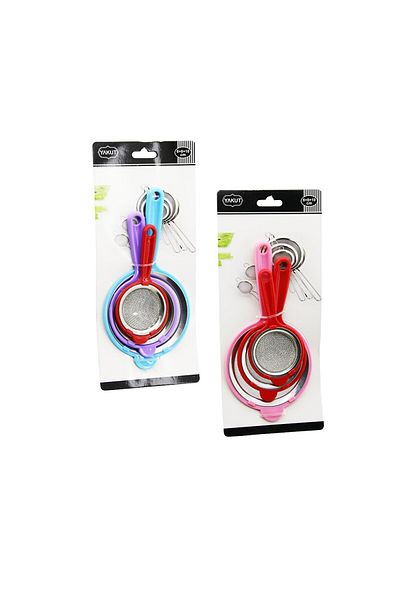 Mu Art 3Pcs Set Mini= 6Cm-8Cm-10Cm Wire Strainer Colorful Plastic Handle - Frame (4767)