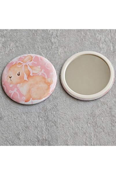 SiestaAccessories Pembe Fiyonklu Tavşan Cep Aynası / Buton Rozet Ayna
