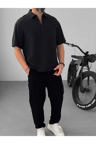 BYBASICMAN Black Basic Half Zipper T-Shirt Yp-5012