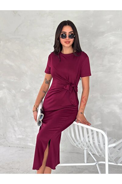 sportiness YUMUŞAK DOKU FİYONK DETAYLI MODAL KUMAŞ MİDİ ELBİSE