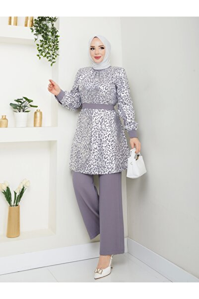 Moda Echer Leopard Printed Trousers Suit