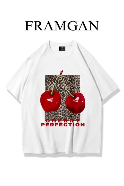 Framgan Kadın Cherry Kiraz Baskılı Beyaz T-Shirt