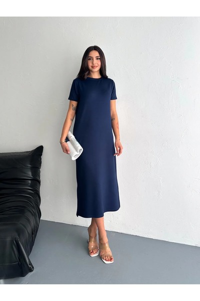 sportiness YUMUŞAK DOKU FİYONK DETAYLI MODAL KUMAŞ MİDİ ELBİSE