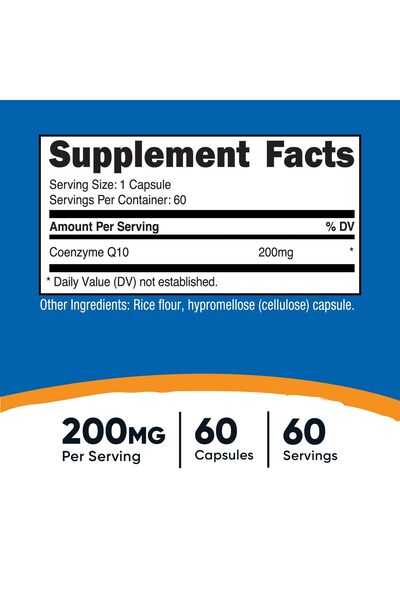Nutricost CoQ10 200mg, 60 Vegetarian Capsules - High Absorption, Non-GMO, Coenzyme Q10