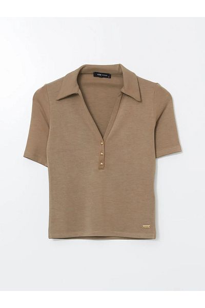 LC Waikiki Γυναικείο μπλουζάκι LCW Vision Brown Polo Neck Modal Blended