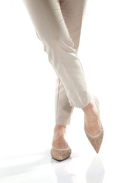 ZİESCE Women's Beige Knitwear Pointed Toe Stone Ballet Shoes