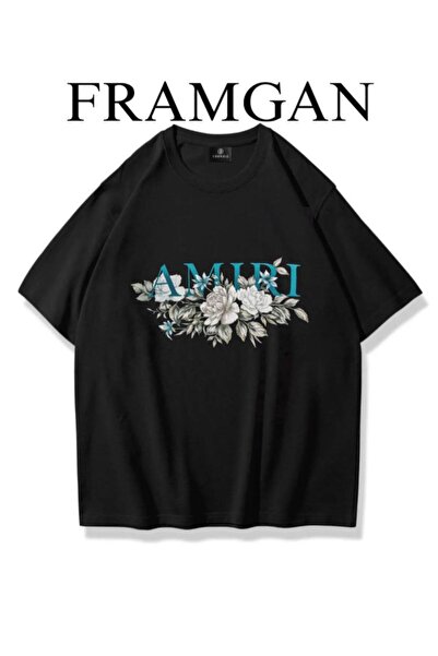 Framgan Tricou negru cu decolteu unisex cu imprimeu