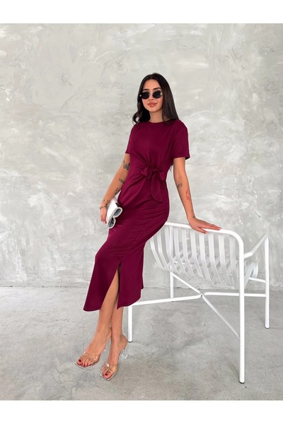 sportiness YUMUŞAK DOKU FİYONK DETAYLI MODAL KUMAŞ MİDİ ELBİSE