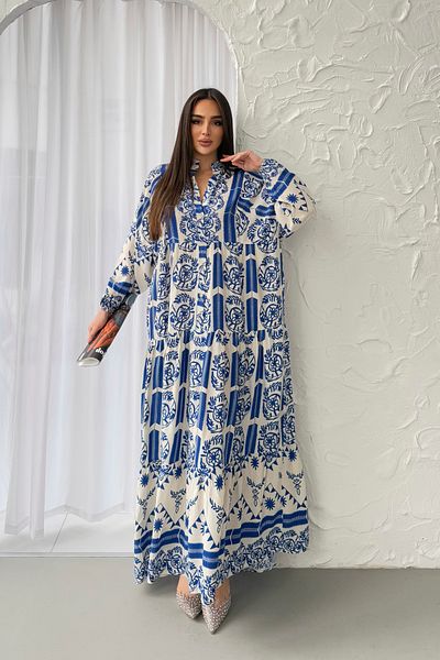 ASEDE Φόρεμα από 100% βισκόζη Bohemian Alaçatı Φόρεμα με κουμπιά βισκόζης Κατάλληλο για Φόρεμα Χιτζάμπ