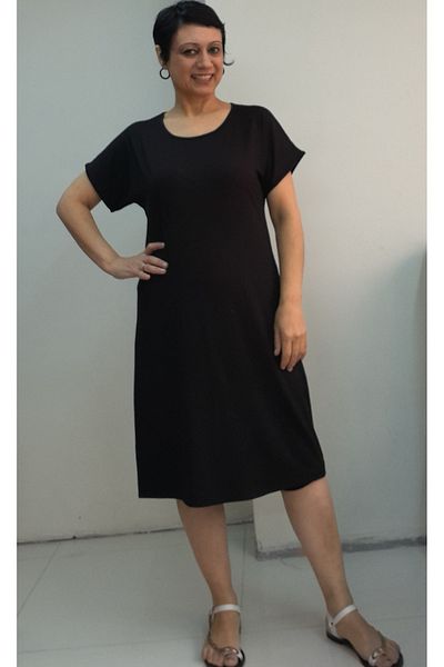 Mertcan Butik Φόρεμα με χαμηλό μανίκι από χτενισμένο βισκόζη με μαύρο μέγεθος