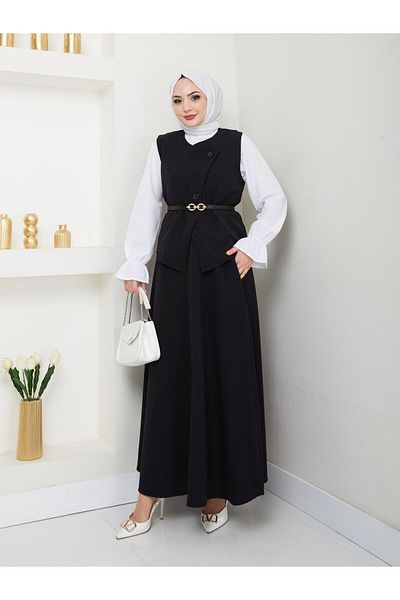 Moda Krash Cross Vest with Belt. Skirt Suit