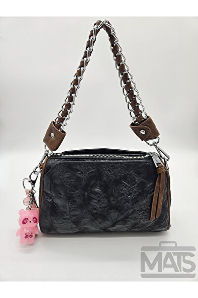 Matthew Cox Kırışık Suni Deri Siyah Kahve  El Ve Omuz Çantası 1070