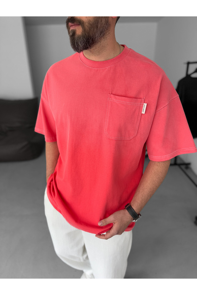 BYBASICMAN Μπλουζάκι με λουλούδια ροδιού που πλένεται oversized JJ-15