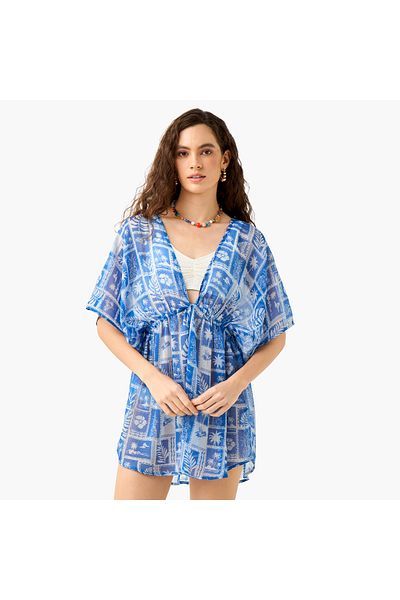 FAV Floral Print Cover-Up with Tie-Up Detail
