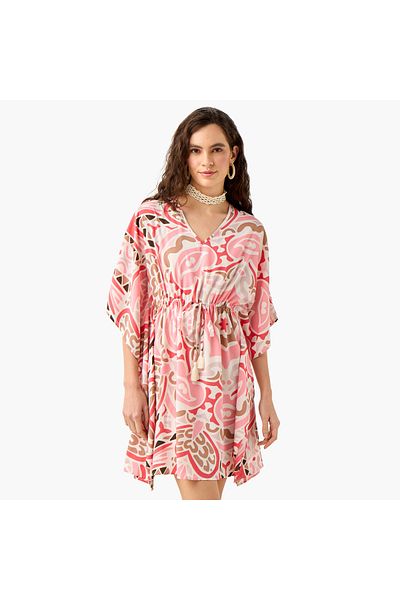 FAV Printed Kaftan Cover Up with Tie-Up and V-neck