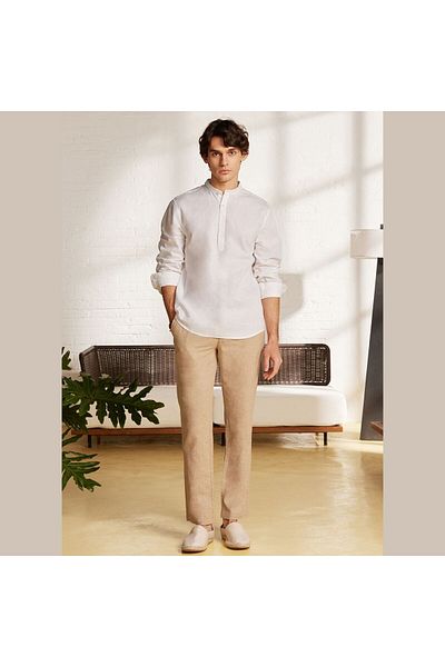 Giordano Men's Linen Cotton Poplin Shirt | Slim Fit, Band Collar