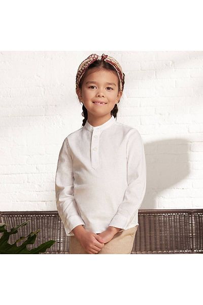 Giordano Kids Linen-Cotton Band Collar Shirt - Long Sleeve, Garment Wash