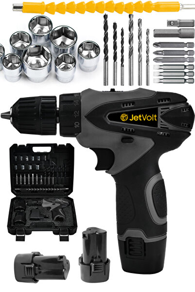 JetVolt 12v 1.5ah Çift Akülü Vidalama Şarjlı Matkap 24 Parça - Siyah