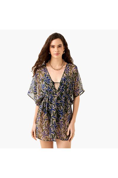 FAV Floral Print Cover-Up with Tie-Up Detail