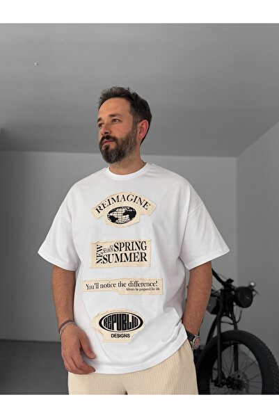 BYBASICMAN Футболка Beyaz Patchli Reimagine Oversize JJ-18