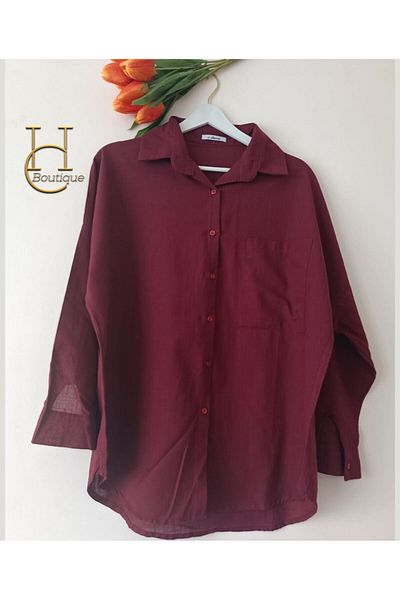 HC Boutique Cămașă oversize din in, cu un singur buzunar