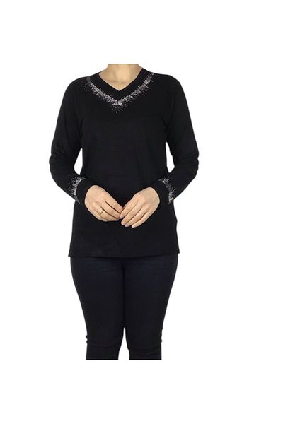ECE GİYİM 0ΓΥΝΑΙΚΕΙΑ ΜΠΛΟΥΖΑ YAKAVE KOLAĞZI STONE Lycra Βαμβακερή Μπλούζα