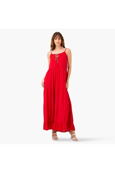FAV Tiered Maxi Sleeveless Dress With Tie-up Neck