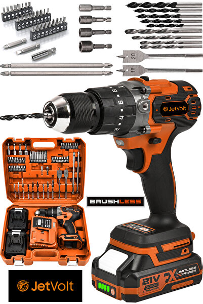 JetVolt 21v Çelik Mandren Kömürsüz Motor Darbeli Şarjlı Matkap Vidalama - Tur...