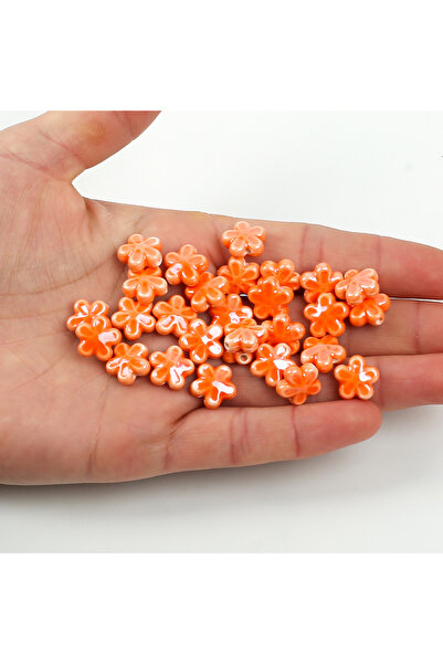 yfhobi 1 Adet - 12 mm Papatya Çiçek Desenli Porselen Boncuk, Turuncu Renk Por...