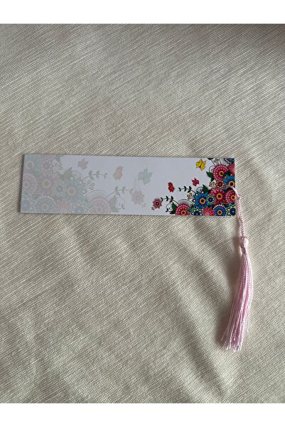 ZAMANE Kaligrafiye uygun kitap ayracı-50 adet-çiçek model-püskülü ile birlikte-350 gr mat kuşe-