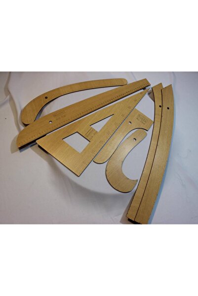 FabricLoom MDF Dikiş Cetvel Seti – 7 Parça, Kavisli Cetveller, Doğal Ahşap, D...