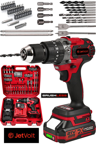 JetVolt 21V Çelik Mandren Kömürsüz Motor Darbeli Şarjlı Matkap Vidalama - Kır...