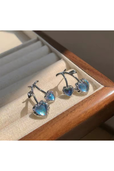 Harlofia Jewelry Rodyum Mavi Taşlı Kiraz Küpe