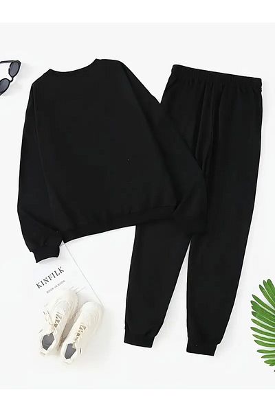 LAND MODA Casual Paris Letter Printed Sweatshirt & Jogger Set for Men -