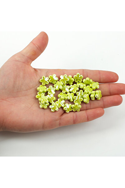 yfhobi 1 Adet - 12 mm Papatya Çiçek Desenli Porselen Boncuk, Fıstık Yeşil Por...