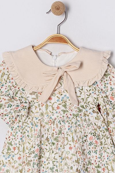 Bebüş Lined Floral Print Fabric Apron and Long Sleeve Baby Dress