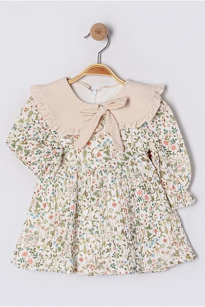Bebüş Lined Floral Print Fabric Apron and Long Sleeve Baby Dress