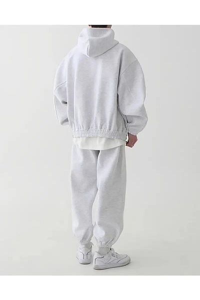 LAND MODA Hooded Sweatshirt and Pants Set for Men, 100% Polyester Knitted Fabric, Solid Color