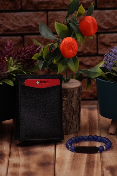 Ozka Leather Collection Δερμάτινη κάρτα με αυτόματο μηχανισμό - Δώρο μπλε βραχιολάκι 3