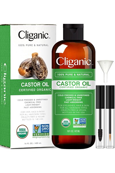 Cliganic زيت الخروع العضوي المعتمد من وزارة الزراعة الأمريكية، نقي بنسبة 100%...