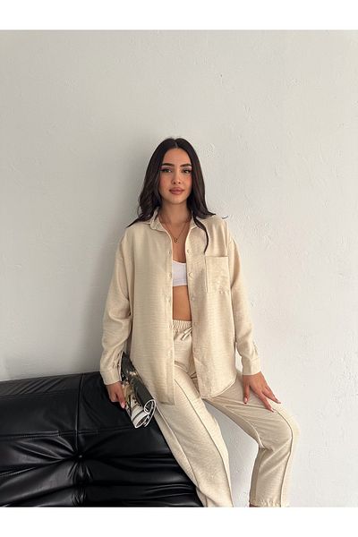 02Lady Fashion Aerobin Linen Shirt Pants 2 Piece Top and Bottom Set