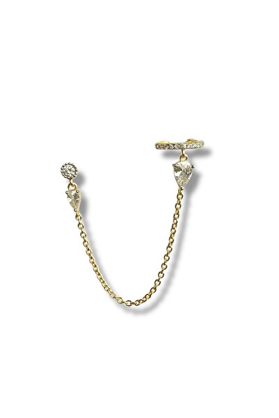 Saras Jewels Zincirli Damla Taşlı Küpe